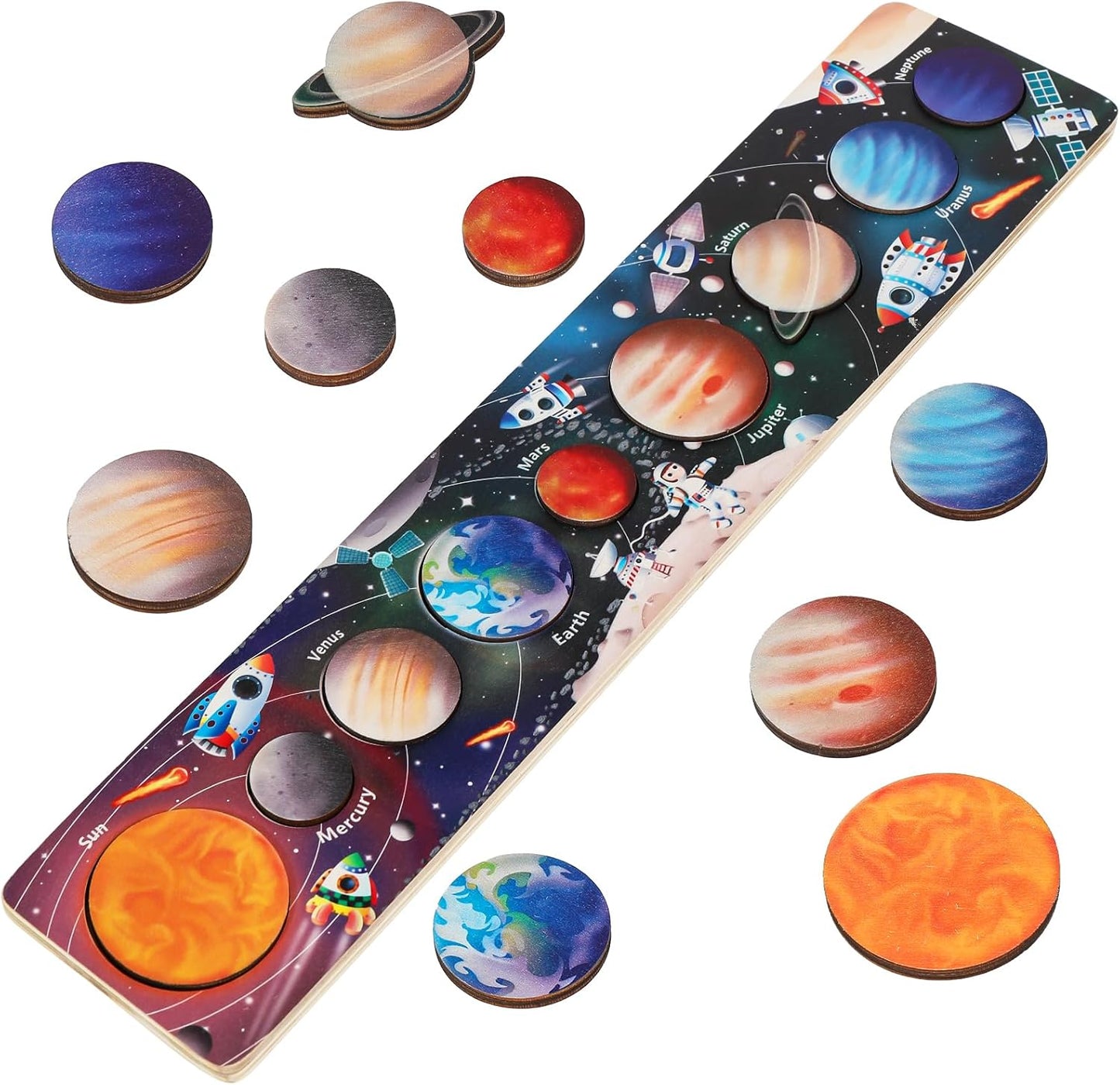 Zeoddler Solar System Puzzle for Kids 3-6, Wooden Space Toys, Planets for Kids, Preschool Learning Activities, Gift for Boys, Girls
