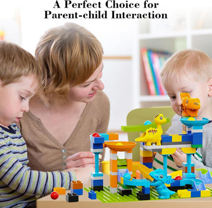 Anpcso Marble Run Building Blocks for Kids Age 3-8, 128 Pcs STEM Building Bricks Set with Toss Ring Game, Educational Learning Toys for Toddlers Boys Girls Gifts- Compatible with All Major Brands