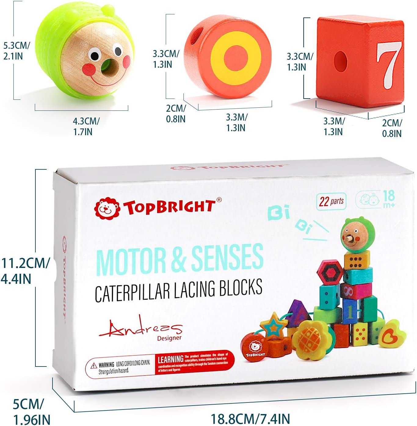 TOP BRIGHT Wooden Lacing Beads for Toddlers, Kids Fine Motor Skills Montessori Toys for 1 2 Year Old Girls Boys, Threading Toys for Two Year Old Girl Birthday Gifts