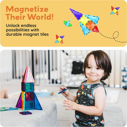 PicassoTiles 40pc Nano Mini Magnetic Tile Construction Building Blocks Travel Toy Set with Storage Case STEM Educational Fun Learning Magnet Tiles Stacking Toys for Toddlers Girls Boys Ages 3+ PN01