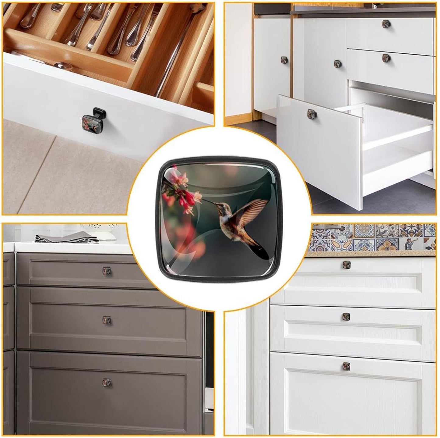 4 Pack Cabinet Knobs Drawer Pulls, 30mm Round ABS Glass Drawer Hardware Growing Butterfly Cabinet Handles with Screws for Dressers Kitchens Cupboard