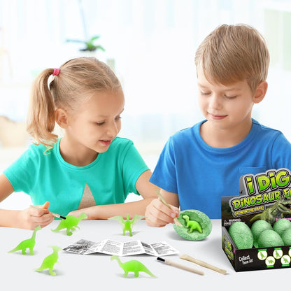 Gamerside Dinosaur Eggs Dig Kit, 12 Glow-in-The-Dark Dinosaur Toys, STEM Science Experiments, Educational Digging Activities, Party Supplies & Birthday Gifts for Kids 6-12