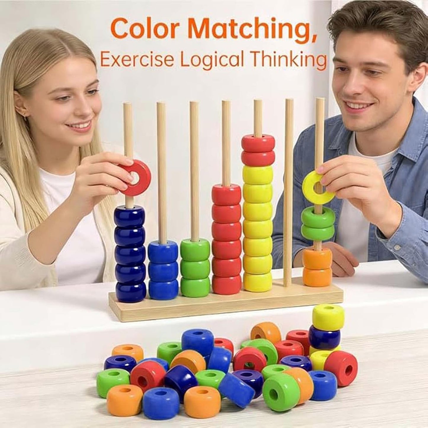 Color Matching Stacking Ring Puzzle Game for 2 Players, Fast Pattern Challenge Tabletop Brain Game with Racks, Rings & Cards for Family Fun and Strategy Lovers (1 Pack)