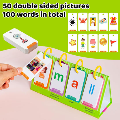 CVC & CVCC Words Games Phonics Flash Cards for Preschool Kindergarten, Alphabet Learning Pocket Chart, Educational Preschool Phonics Learning Tool for Student Teacher School Supplies