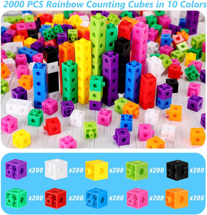 Jenaai 2000 Pieces Linking Cubes for Math Counting Cubes, Colorful Plastic Counting Blocks, Math Manipulatives Classroom Learning Supplies for Preschool Kindergarten Games