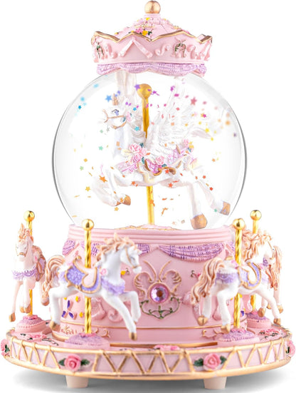 Magical Unicorn Snow Globe with “Somewhere Over the Rainbow” Music, Rotating Carousel Music Box, LED Lights & Glitter Snow, Perfect Birthday, Xmas, Valentine’s Gift, for Girls, Kids & Unicorn Lovers