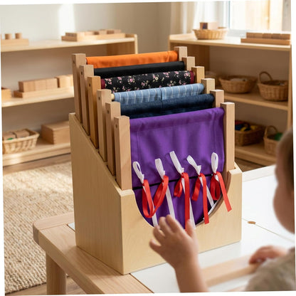 Wooden Dressing Board Stand for 6 Frames Montessori Toy Organizer Beechwood Clothing Frame Holder for Toddler Learning & Storage Wood Montessori Toy Dressing Board, Wooden