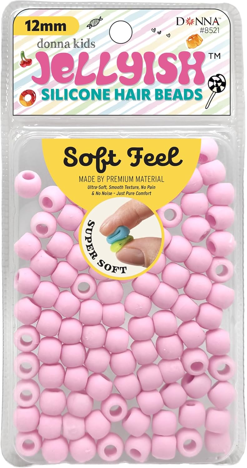 Donna Kids Jellyish Silicone Hair Beads – 12mm Super Soft Noiseless Beads for Braids, Ponytails & Kids Hairstyles – with Threading Tool Pain-Free, Flexible & Tangle (Clear Mix)