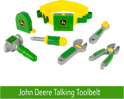 John Deere Deluxe Talking Toolbelt - 7-Piece Kids Tool Set - Interactive Construction Toys - Interactive Toddler Tools Playset - Green - 7 Count - Preschool Toys Ages 2 Years and Up