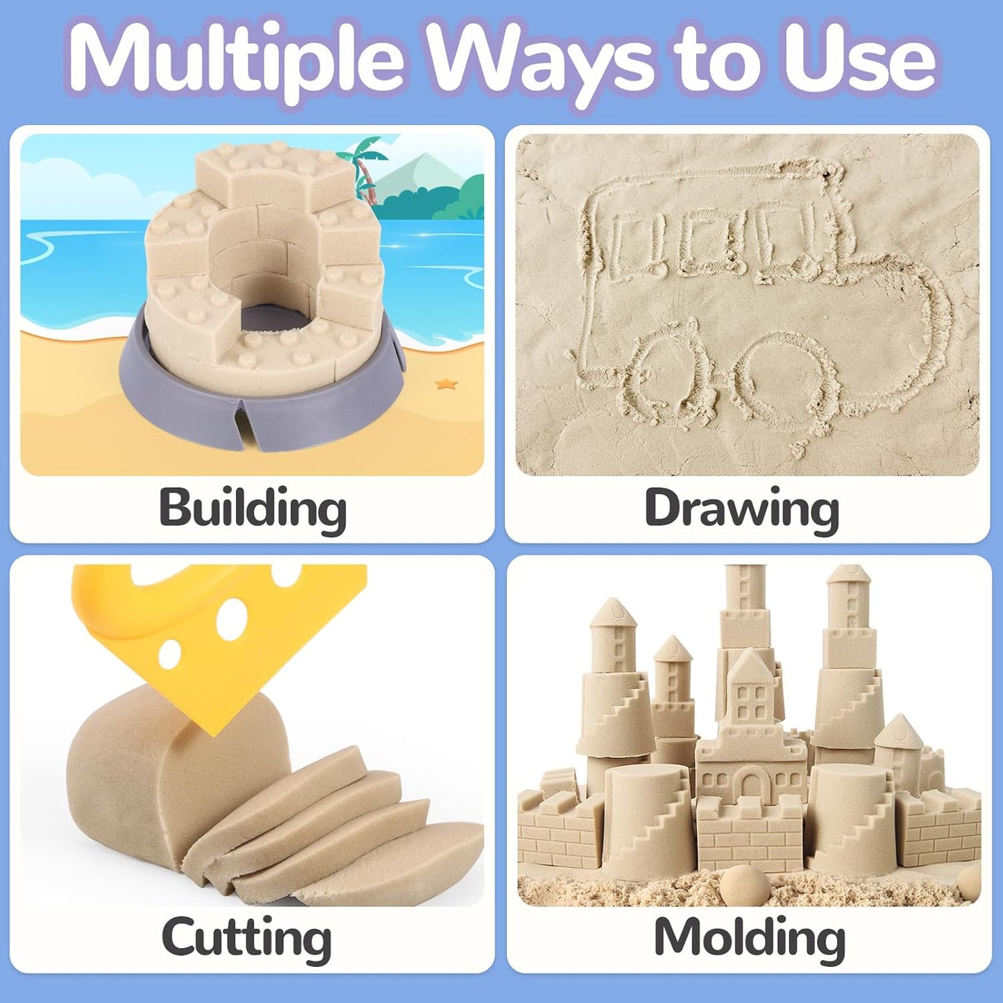 Crelloci House Building Play Sand Toys, House Mold 1.7lbs Magic Sand 4 Tools & Dog Slide Model, Construction Sensory Toy Magnetic Sand Set, Gift for Kids Boys Girls Age 3-8