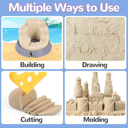 Crelloci House Building Play Sand Toys, House Mold 1.7lbs Magic Sand 4 Tools & Dog Slide Model, Construction Sensory Toy Magnetic Sand Set, Gift for Kids Boys Girls Age 3-8