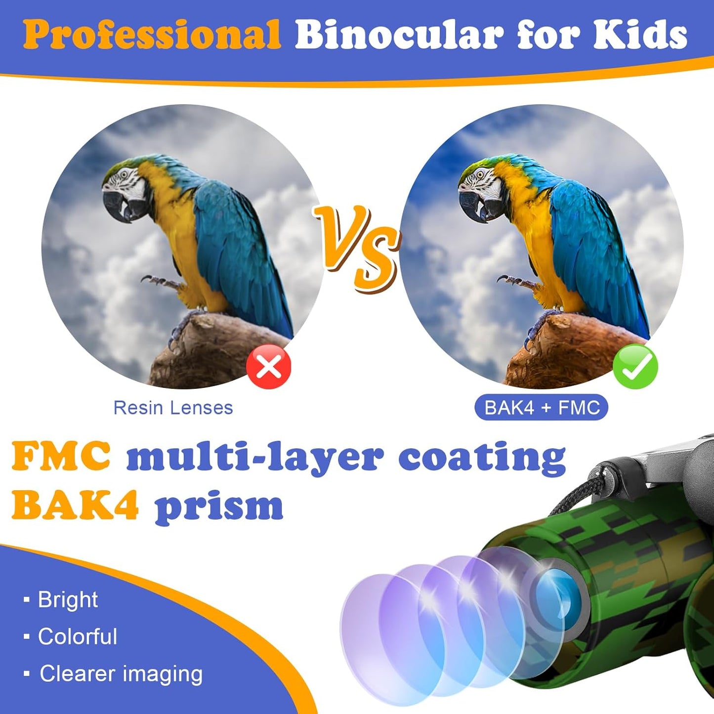 Real Binoculars for Kids Gifts for 3-12 Years Boys Girls 8x21 High-Resolution Optics Compact Toy Binocular for Bird Watching,Travel, Camping