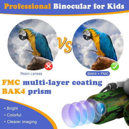 Real Binoculars for Kids Gifts for 3-12 Years Boys Girls 8x21 High-Resolution Optics Compact Toy Binocular for Bird Watching,Travel, Camping