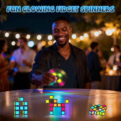 Magnetic Fidget Spinner Mini-38 Blocks, Glow Magnet Cube & Transformable Fidget Spinner & Infinity Cube & 3x3x3 Cube-4 in 1 Toy, STEM Building Tiles Stress Relief Sensory Gift for Kid Boy Girl Adult