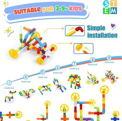 Ggiibro STEM Building Toy for Toddlers 106Pieces Tube Pipe Toy,Educational Preschool Game for 3+ Years,Learning Building Blocks Play with Storage Box Gift Kit,Montessori Toys for Boys & Girls
