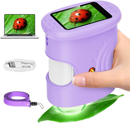 Alotwan Kids Microscope Digital 1000X Zoom, Mini Pocket Handheld Microscope Portable Travel Toys, HD Camera Video Magnifying Glass, Christmas Birthday Gifts for Girls, STEM Toys for Toddlers Age 3-8