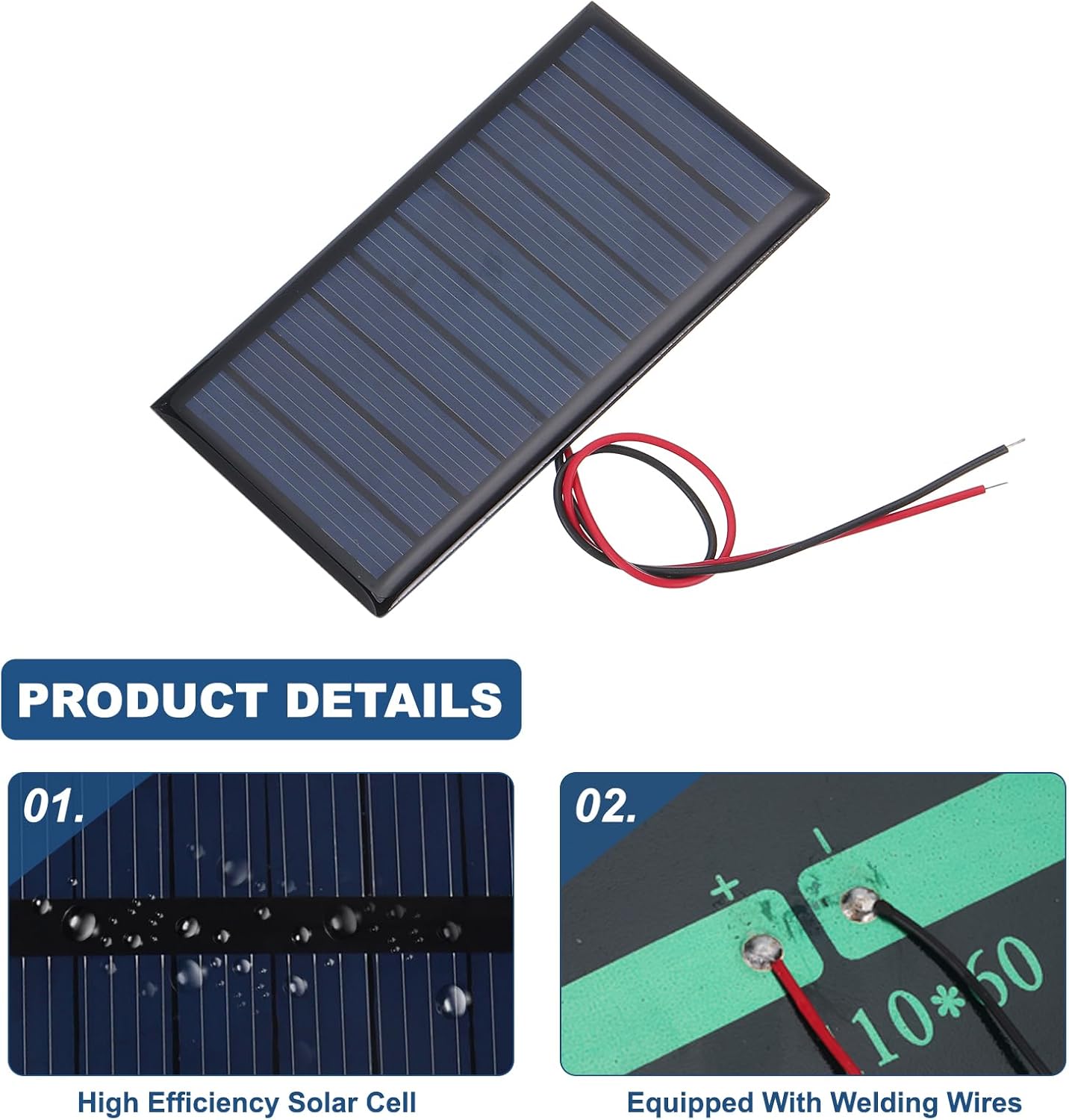 MECCANIXITY 2 Pcs 5.5V 0.44W 70mA Mini Solar Panels, Small Polycrystalline Solar Cell Panel with 2 Cable for DIY Electric Toy Materials Kits Charger, 60mm x 60mm