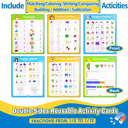 Magnetic Fraction Educational Puzzle Set, Fraction Tiles & Circles Demonstration Book, Montessori Math Manipulatives for Elementary Classroom, Hands-On Learning Tool for Fractions