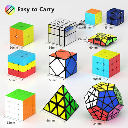Vdealen Speed Cube Set, 7 Pack Puzzle Cube Bundle Fidget Ball 2x2 3x3 4x4 Pyramid Dodecahedron Rainbow Snake Magic Cube, Smooth Cube Game Toys Gift for Kids & Adults