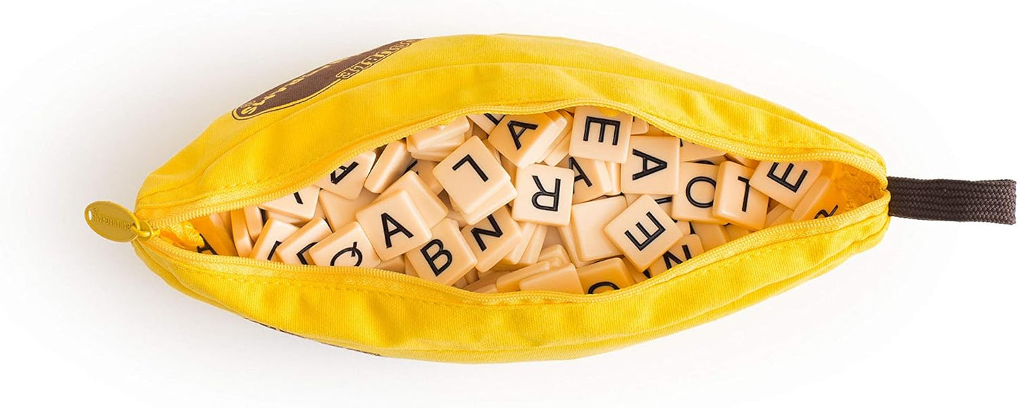 Bananagrams Classic Word Game – Fast-Paced Spelling & Anagram, Family & Travel Game , 144 Letter Tiles in Portable Banana Pouch, 1–8 Players, Educational Wordplay Fun for Ages 7+