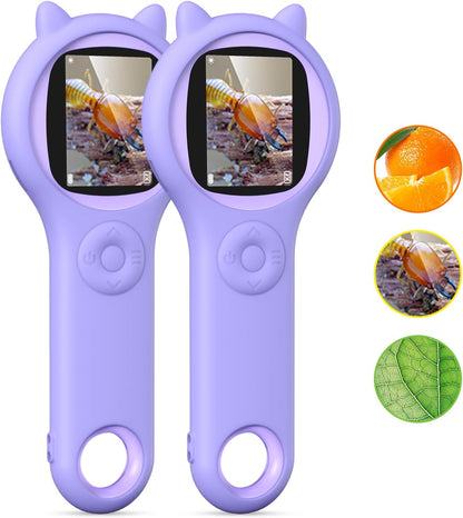Microscope for Kids - Electronic Handheld Magnifying Glass for Children-STEM Outdoor Science Kit for Summer Travel & Camping Toy,Birthday Gifts Toys for 5-8 9-12 Year Old Girls（Purple）