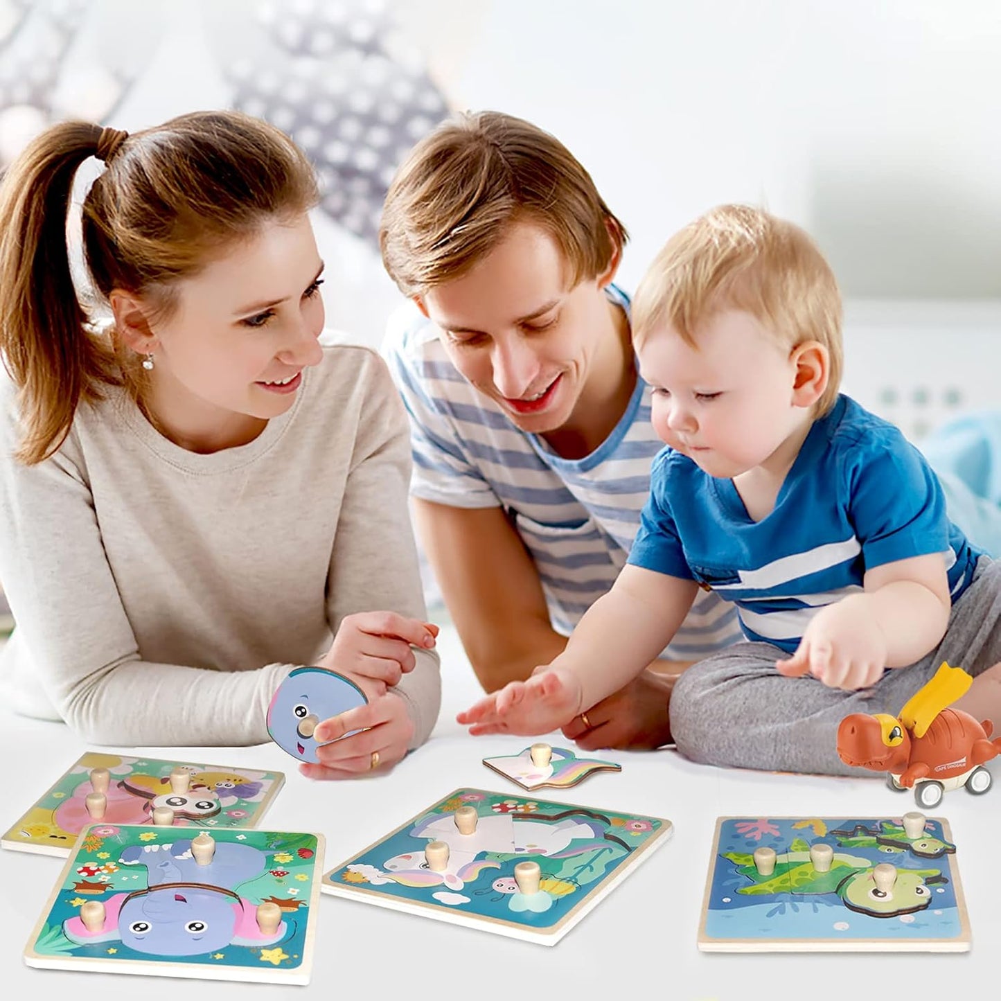 Wooden Puzzles for Toddler Peg Puzzle Toys, Wooden Jigsaw Puzzles Zoo Animal Patterns Puzzle with Handles Educational Montessori Puzzles