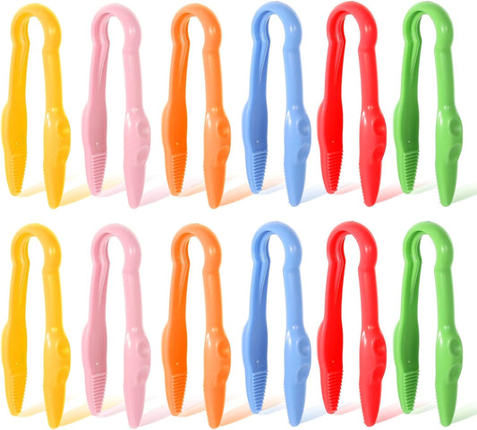 12 Pcs Plastic Tweezers for Fine Motor,Colorful Easy-Grip Tweezers for Crafting DIY Jewelry Making Beading for Craft(Green, Pink, Red, Blue, Yellow, Orange)