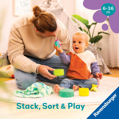 Ravensburger Play+ 3-in-1 Stacking Cups - Bird's Nest | Silicone Nesting & Sorting Set | Supports Sensory Exploration