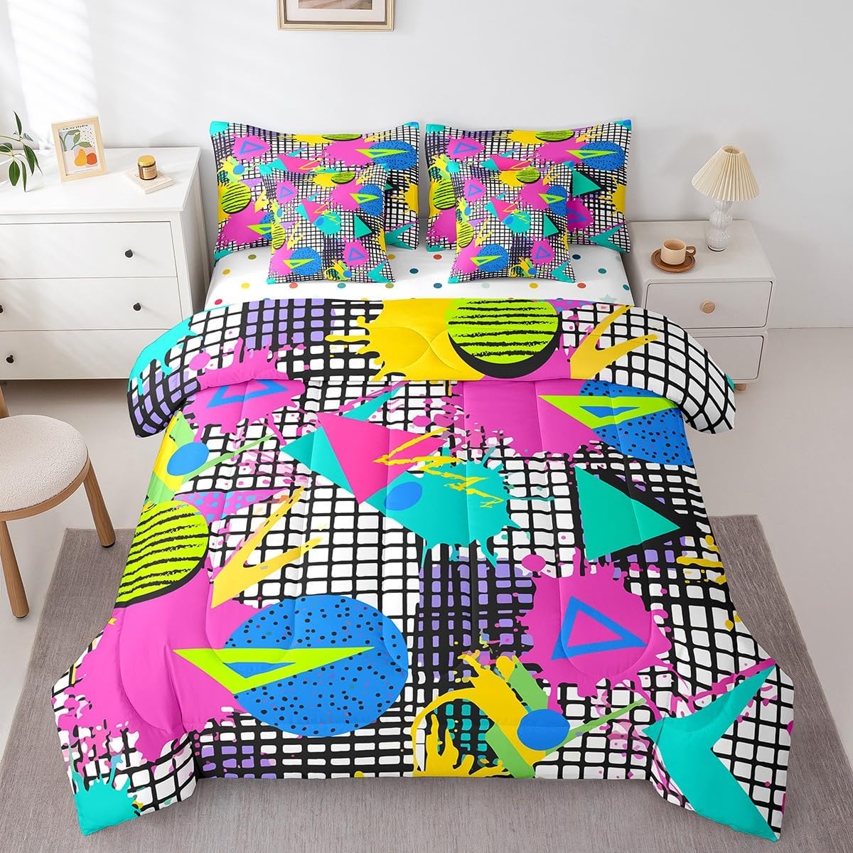 Erosebridal Chemical Equation Bed in a Bag Queen Comforter Set 7 Piece,Chemistry Bedding Sets Science Students Learning Gift Sheet Set with Comforter,Molecular Formula Education Bed Set - Colors B