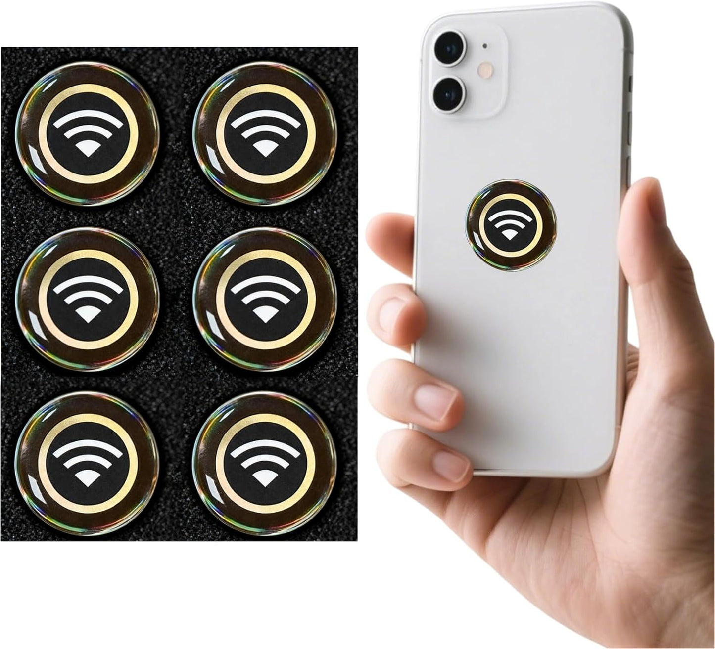 12 Pcs Emf Blocker for Cell Phone,Radiation Blocker for Cell Phone,Emf Stickers,A Practical Gift for Tech Lovers for Smart Phones/Laptops Electronic Devices Blockers(WiFi Signal Pattern)
