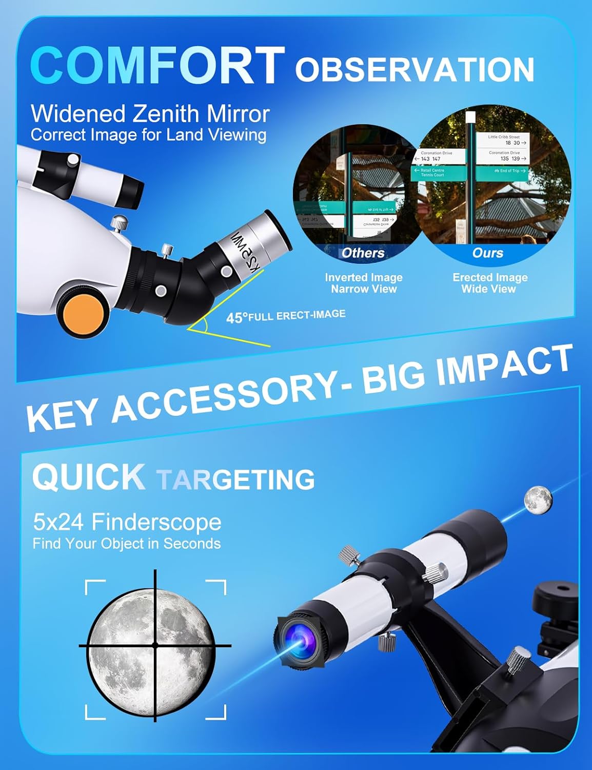 Telescope for Adults High Powered 90mm Aperture 800mm (32X-240X), Refractor Telescopes for Astronomy Beginners with AZ Mount Tripod, Phone Adapter, Carry Bag (80090white)
