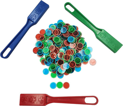 SEETOOOGAMES Magnetic Wand Bingo Chip Set - 500 Metal Chips with 5 Pack Magnet Wands for Classroom, Science Learning, Counting, Family Game Night Activities
