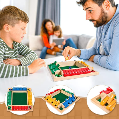 1-4 Players Shut The Box Dice Game, 10 Numbers Traditional Wooden Pub Bar Board Family Table Mat Game Dice for Adults