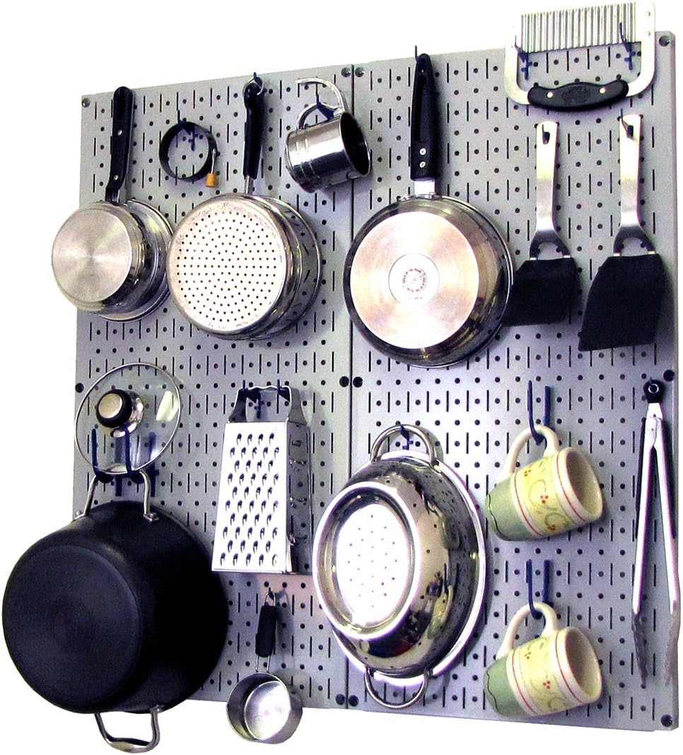 Wall Control Kitchen Pegboard Organizer Pots and Pans Storage Rack Organization Kit with Green Pegboard and White Accessories