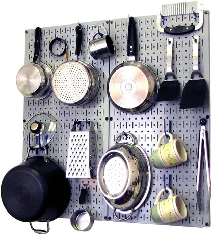 Wall Control Kitchen Pegboard Organizer Pots and Pans Storage Rack Organization Kit with Green Pegboard and White Accessories