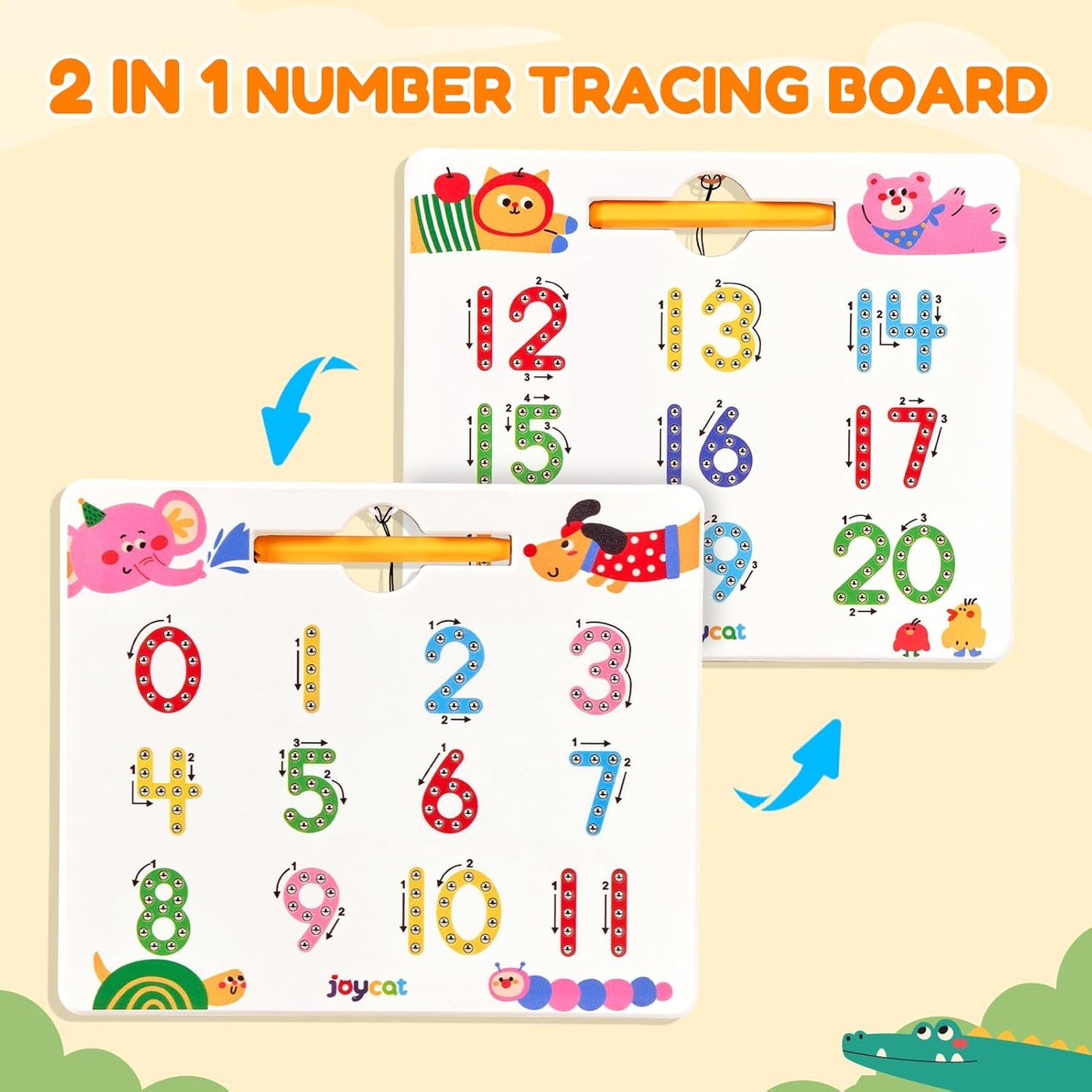 JoyCat Magnetic Animal Letter Tracing Board, Double-Sided ABC Magnets for Toddlers, Uppercase & Lowercase Letter Writing Practice - Preschool Learning Toys, Road Trip Car Activities for Kids Ages 3-5