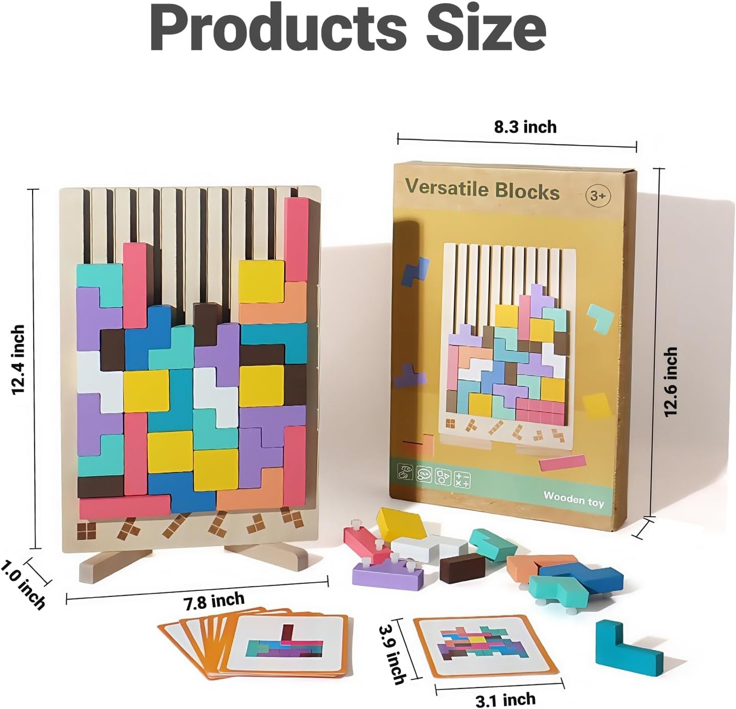 Wooden Block Stacking Puzzle Toy, Sliding Tiles Game, Russian Block Game with Pattern Cards, Stress Relief Toy,Giant Jigsaw Puzzle Board