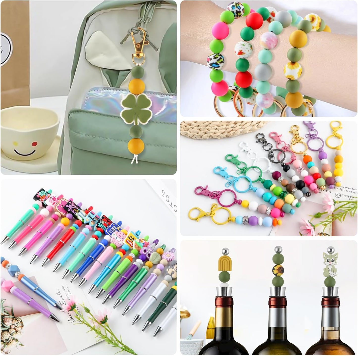 65Pcs 19mm Silicone Beads for Keychain Making Bracelet Necklace, Bulk Round Silicone Beads for Pens（Christmas Green） - Colors B