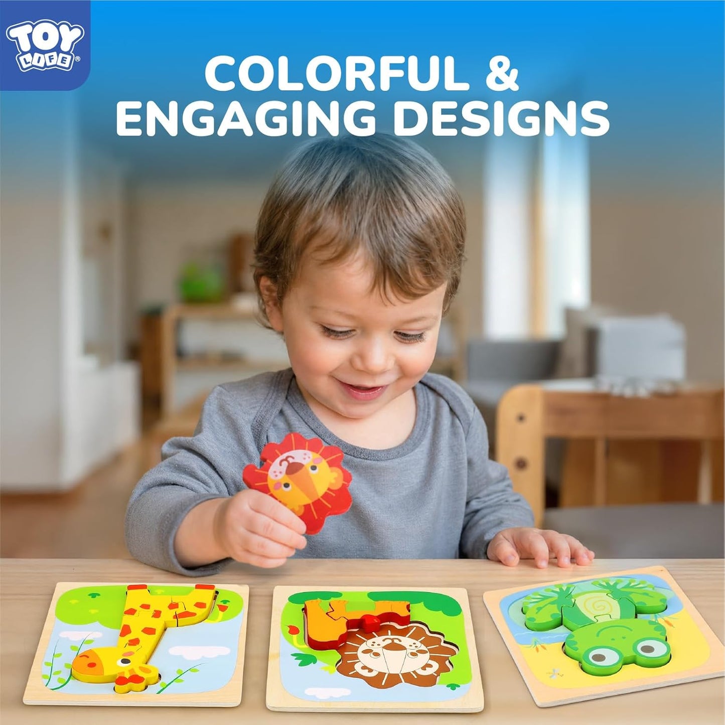 TOY Life Wooden Puzzles for Toddlers 2-4, Montessori Toys for 1 2 3 Year Old Boys Girls, Animals Puzzles Educational Learning Toys 2 Year Old, Toddler Birthday Gifts Toy for Baby Girl Boy 6M+