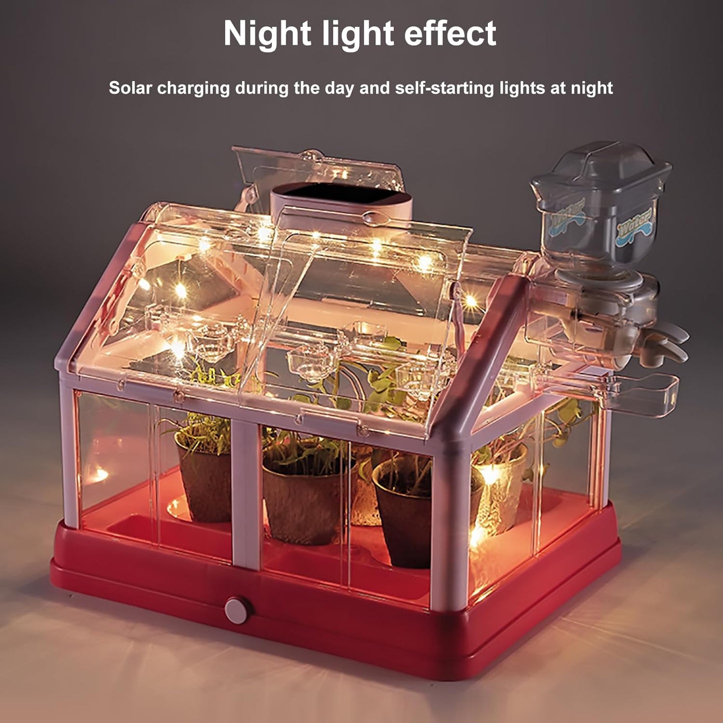 EXBEPE Kids Plant Growing Kit Greenhouse Growing Set Terrarium Kit Kids Science Educational DIY Plant Gardening Toy, Living Greenhouse with Solar Panel, Indoor Gardening Kit