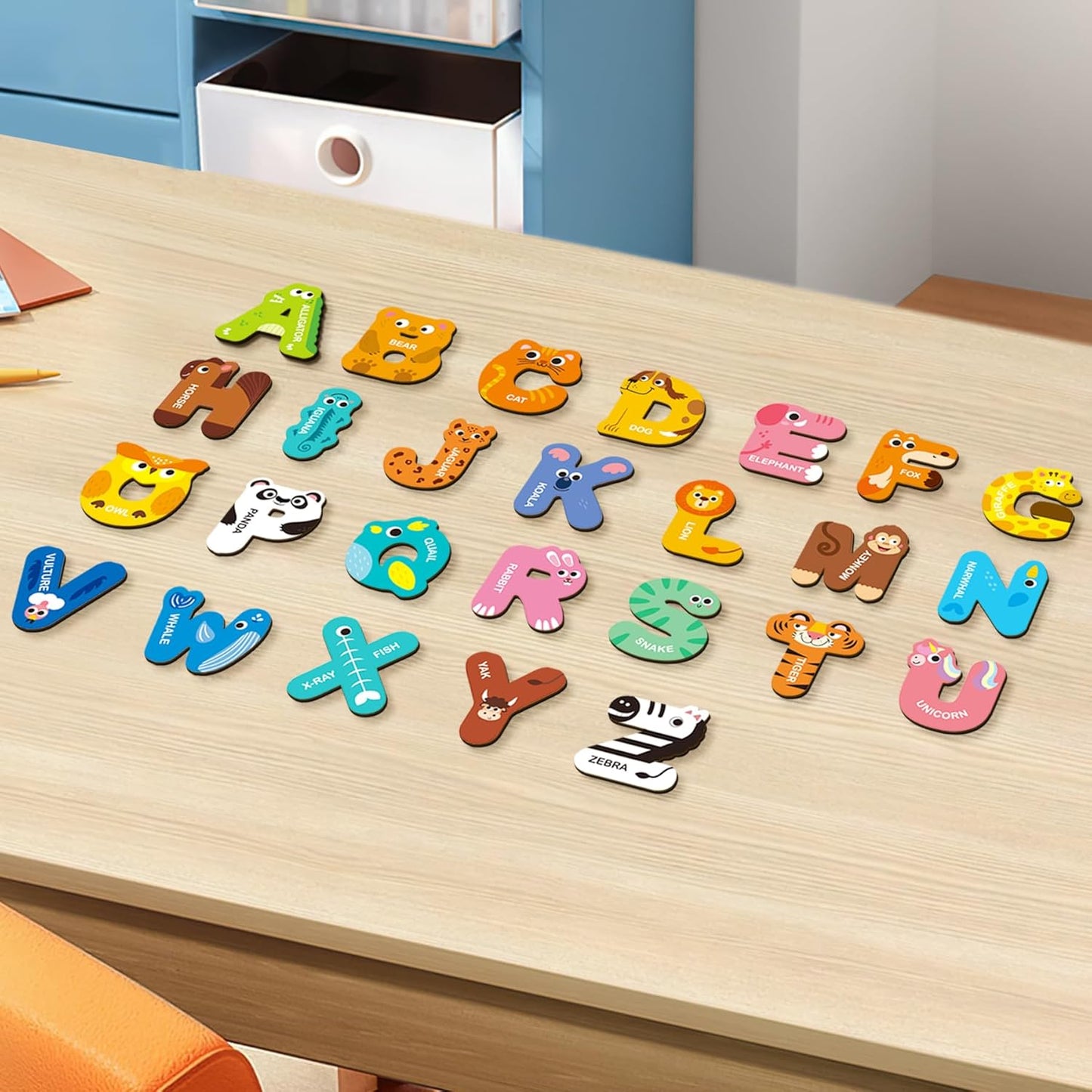 39 PCS Large Magnetic Letters and Numbers, Fridge Magnets for Toddlers 1-3, Cute Animials Alphabet Magnets Kit for Educational Learning