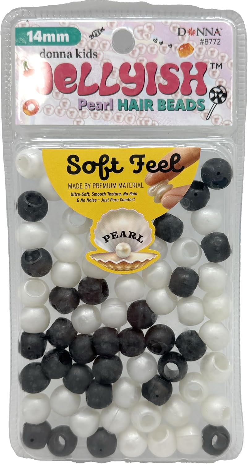 Donna Kids Jellyish Pearl Hair Beads – 14mm Soft Silicone Beads with Threading Tool – Noiseless, Pain-Free Styling for Braids & Ponytails – Comfortable for Girls (Mix)