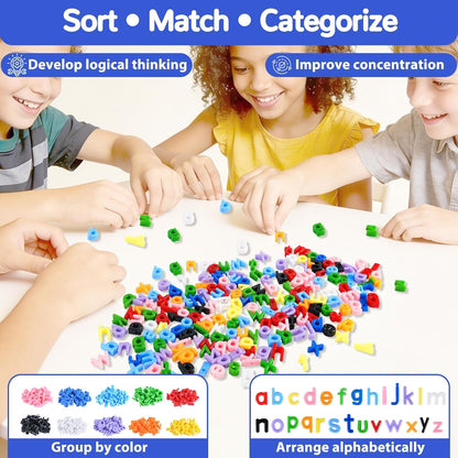 278 Pcs Lacing Letters Beads, 10 Color Alphabet Letter Beads Learning Toys with 18 Laces, Lowercase ABC Bead Letters Toys for Kids Ages 3+, Home Manipulatives for Preschoolers, Back to School Supplies