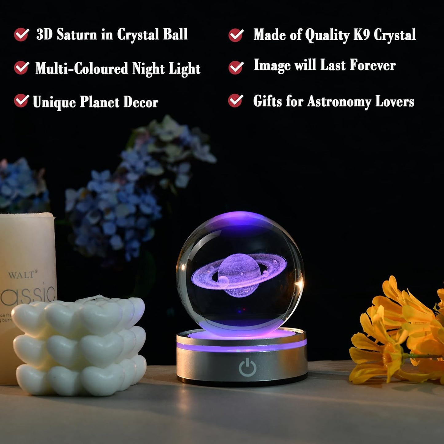 IFOLAINA 3D Solar System Crystal Ball Model Gift Space Astronomy Gift Planets Multicolor Universe Globe Ball Science Astrophysics Gift Night Light Kids Bedroom Adults Gift