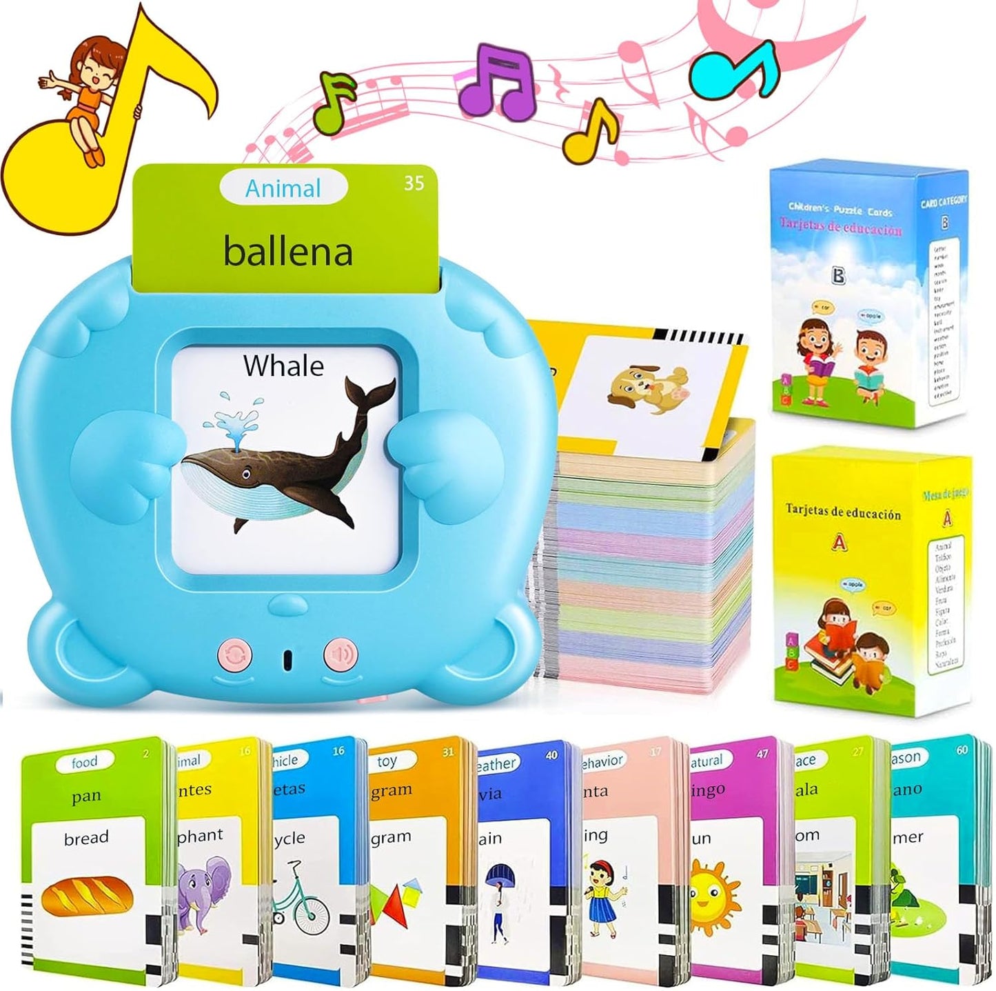 Spanish & English Talking Flash Cards for Toddler, Bilingual Flash Cards Learning Montessori Toys with 224 Sight Words, Speech Therapy Toys for Children Sensory Preschool Education
