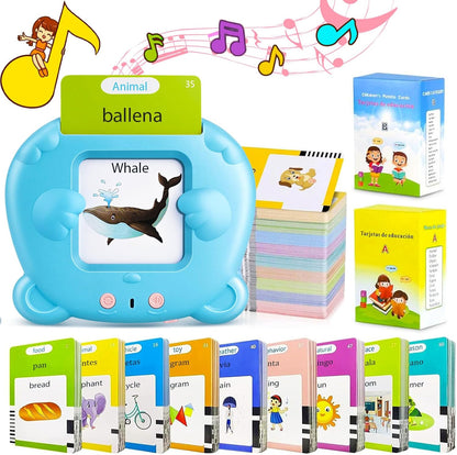 Spanish & English Talking Flash Cards for Toddler, Bilingual Flash Cards Learning Montessori Toys with 224 Sight Words, Speech Therapy Toys for Children Sensory Preschool Education