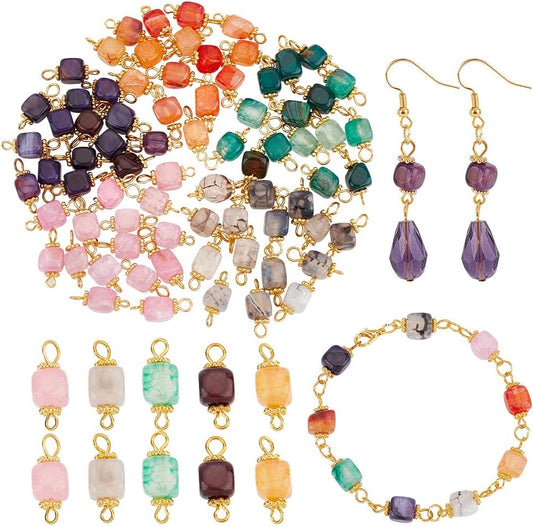 HOBBIESAY 80Pcs 5 Colors Linking Charms Connector Beads Natural Agate Beads Connector Charms Cube 2 Hole Pendant Connectors for Jewelry Necklace Earring Drop Making DIY Crafting,Hole 2~3.5mm