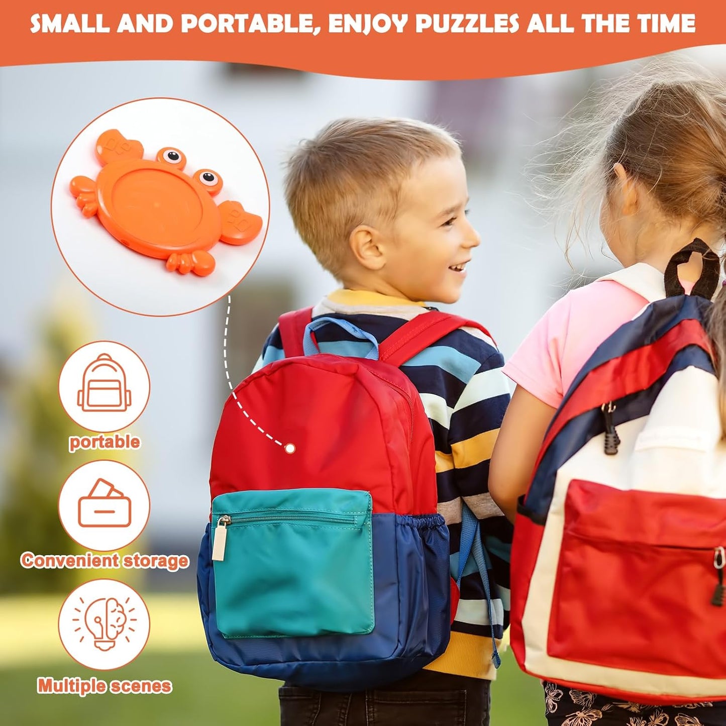 Crabzzle Educational Puzzles for Kids Ages 3+, 2-in-1 Match Picture Fraction Learning Brainteaser Toy