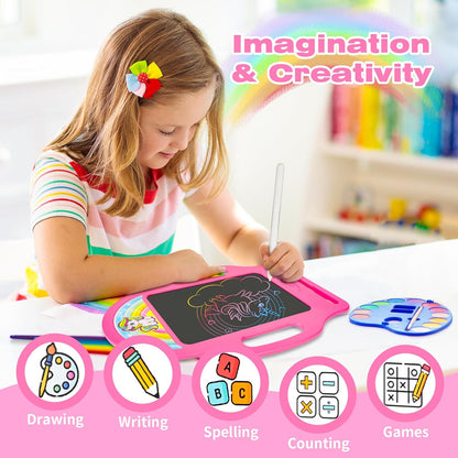 Unicorn 8.5 Inch LCD Writing Tablet for Kids 2-6, Drawing Tablet Doodle Board with Handle, Travel Car Toy for Girls, Educational Sketch Pad Birthday Christmas Gift
