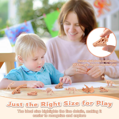 70PCS 3.7 Inch Dinosaur Bone for Sandbox Brown Dinosaur Fossil Skeleton Plastic Skull Dino Dig Toy Kit for Puzzle Game Sensory Bin Birthday Party Dino Scavenger Hunt Science Class Prize Cupcake